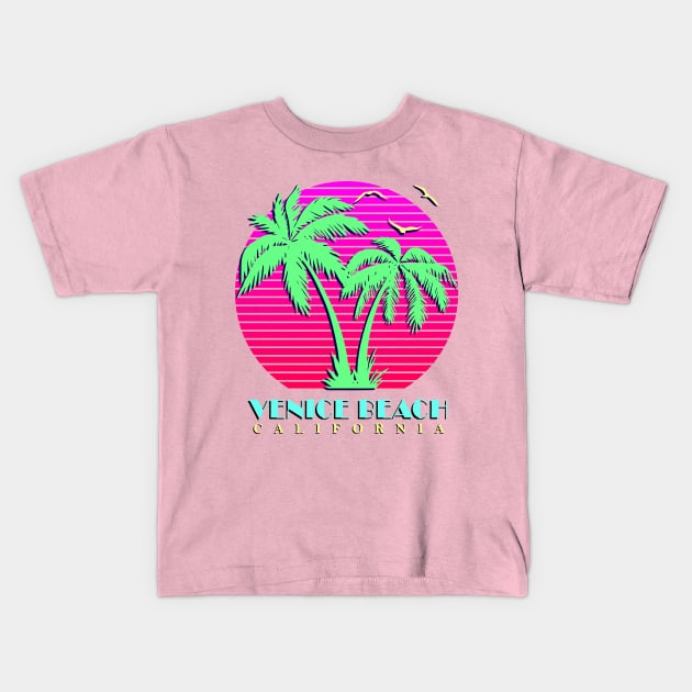 Venice Beach California Palm Trees Sunset Kids T-Shirt by Nerd_art